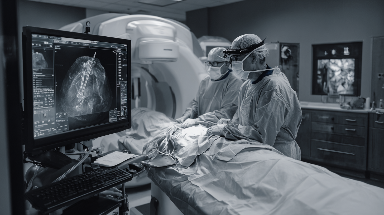 Interventional radiologist performing CT-guided biopsy in a sterile outpatient suite.